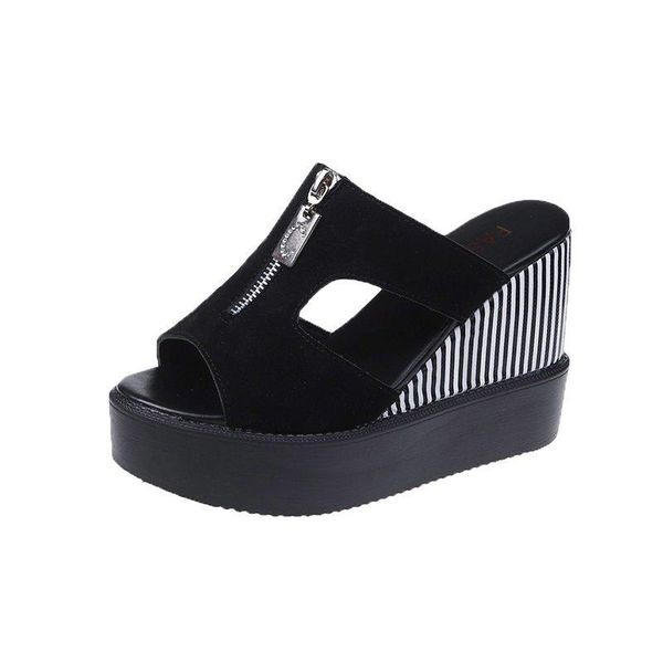 

summer fashion all-match thick-soled wedge slippers women, Black