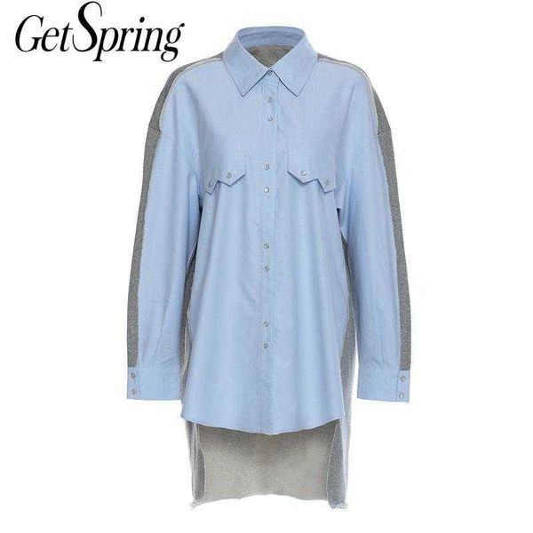 

getspring women dress color matching asymmetry long sleeve shirt dresses woman irregular casual fashion 210601, Black;gray