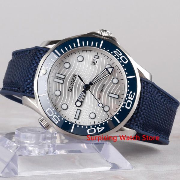 

wristwatches bliger 41mm automatic mechanical mens watch luxury clock rubber strap luminous waterproof military calendar wristwatch men, Slivery;brown