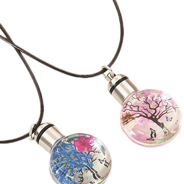 

pendant necklaces trendy dried flowers necklace led luminous lace flower for women charm crystal glass ball partywedding jewelry, Silver