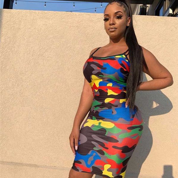 

casual dresses summer women sling low cut camouflage print bodycon skinny club party mini dress sundress 2gem, Black;gray