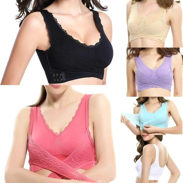 

maternity intimates 1 pcs front cross side buckle wireless lace bra breathable for women sport yoga bm88, White