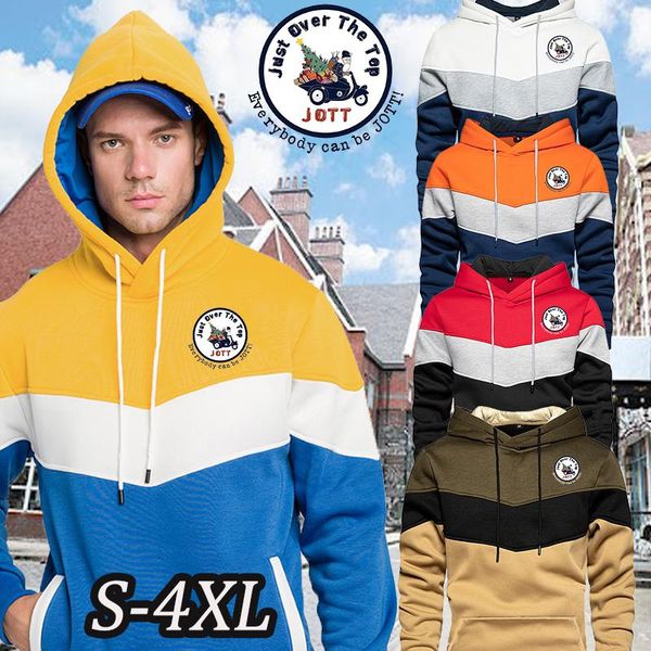 

men's hoodies & sweatshirts 2021 joprinted winter hooded pullover sweater color matching fashion trend warm and windproof plus size clo, Black