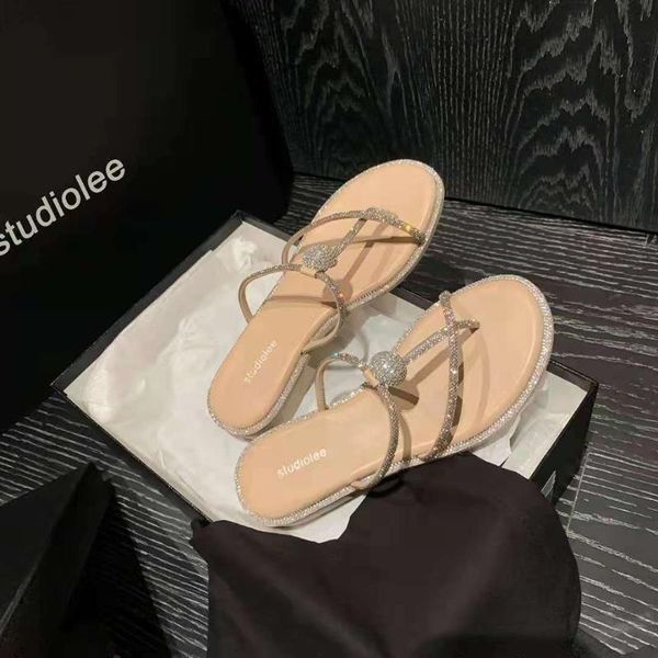 

slippers zar flip flops women 2021 summer rhinestone flat sandals beach chaussure femme plus size 40, Black