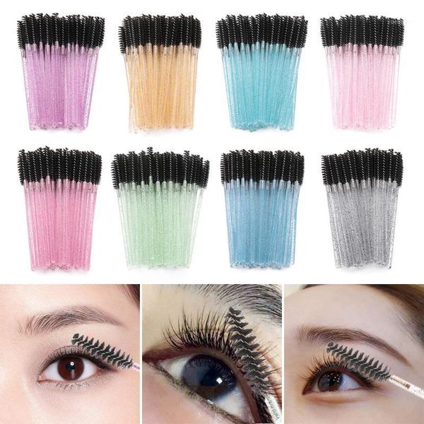 

50pcs /bag cosmetic eyelash brush crystal mascara wands applicator diamond eyelashes brushes disposable make up tools makeup1