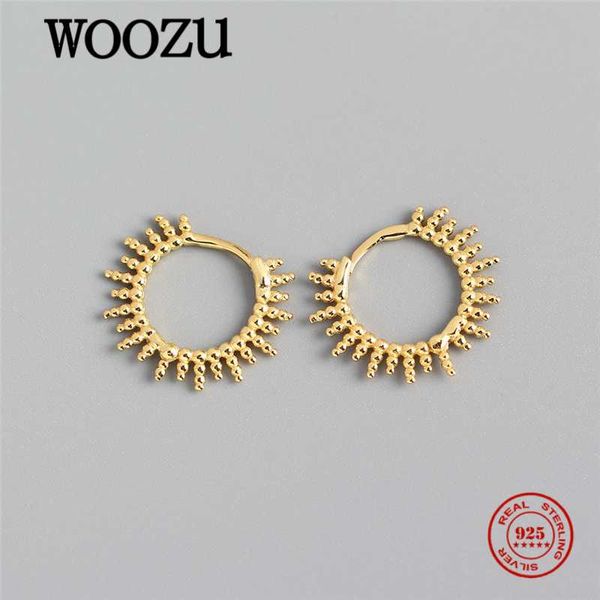 

hoop & huggie woozu genuine 925 sterling silver minimalist beads punk earrings for fashion women bohemian charming party jewelry gift, Golden;silver