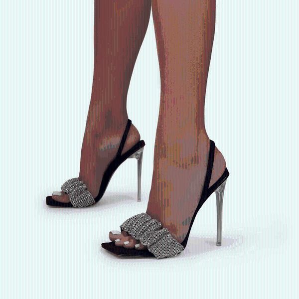 

crystal sandals shoes transparent pvc high heeled women size 35-42 dress, Black