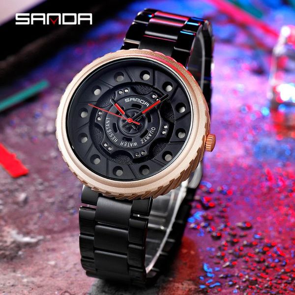 

wristwatches sanda 2021 design men's watches fashion quartz watch for men steel straps wristwatch casual sport relojes para hombre, Slivery;brown