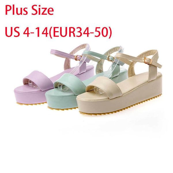 

sandals size 34-50 women girls ankle strap open toe shoes wedge low heel college, Black