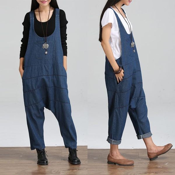 

women's jumpsuits & rompers womens 2021 summer autumn casual denim vintage sleeveless backless solid overalls strapless paysuits, Black;white