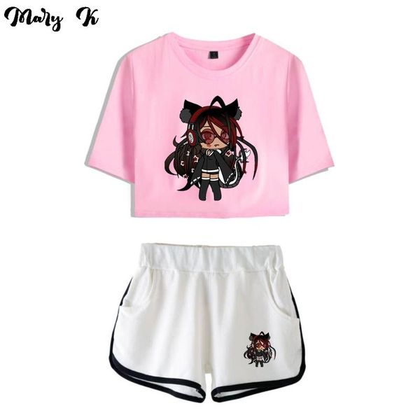 

men's t-shirts gacha life women two piece set shorts+lovely t-shirt harajuku streetwear girl sets, White;black