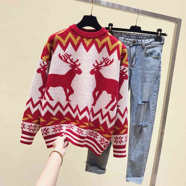 

wet women autumn winter sweatshirt knit jumpers ladies snowflake women's sweater elk print sweaters, White;black