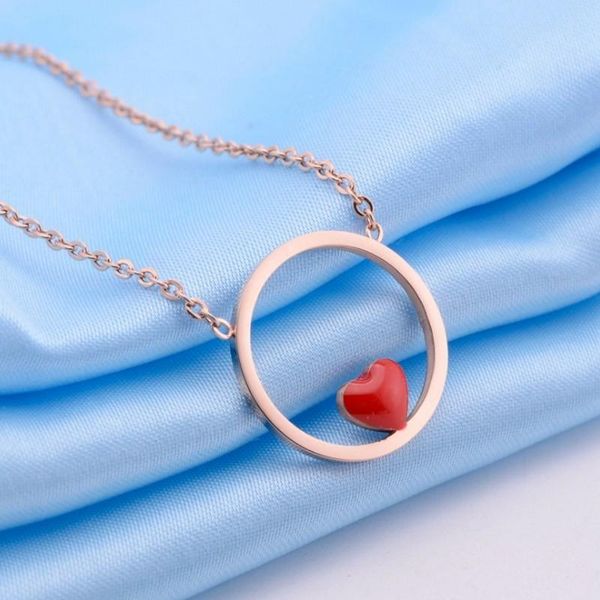 

chains red heart hollow circle fashion women pendant necklace jewelry, Silver