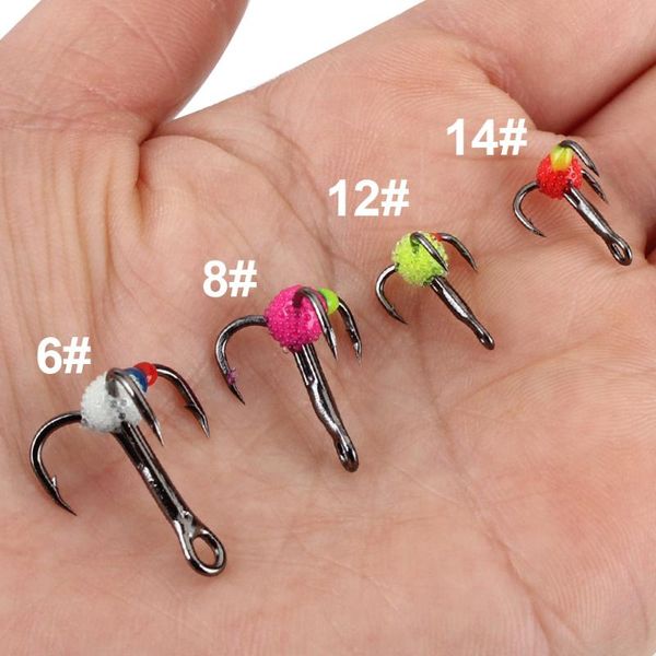 

5pcs/pack fishing hooks 6/8/12/14# black carbon steel barbed three claw hook tees equipment
