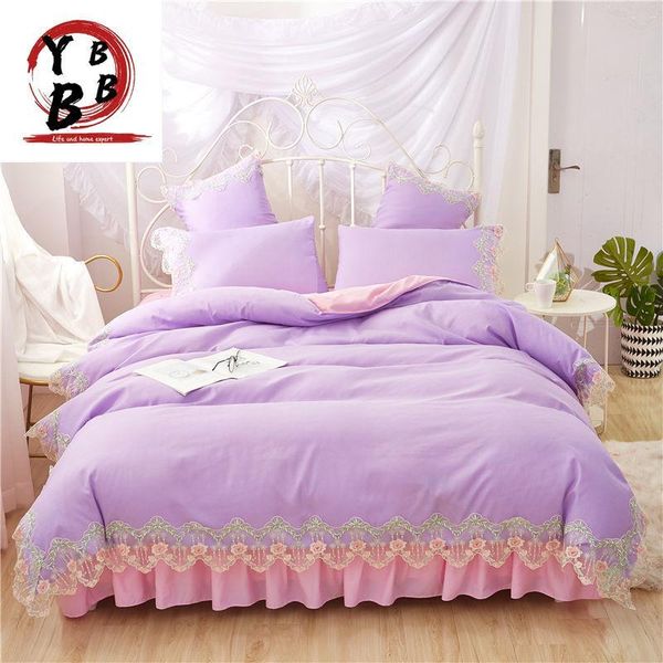 

bedding sets purple pink lace full  king duvet cover princess girls bed skirt korean bedclothes beautiful quilt