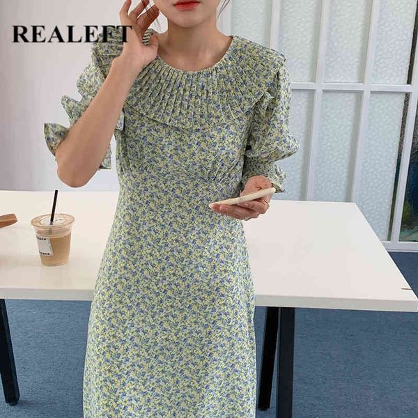 

floral pleated summer midi dress elegant french style short sleeve slim high waist ladies spring dresses female 210428, Black;gray