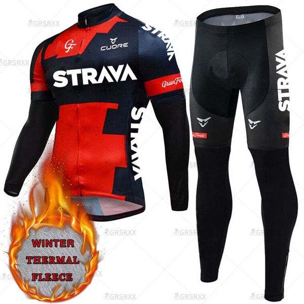 

racing sets strava winter cycling set team bike premium long sleeve shirts with 5d padded bicycle tights fleece warm clothes, Black;blue