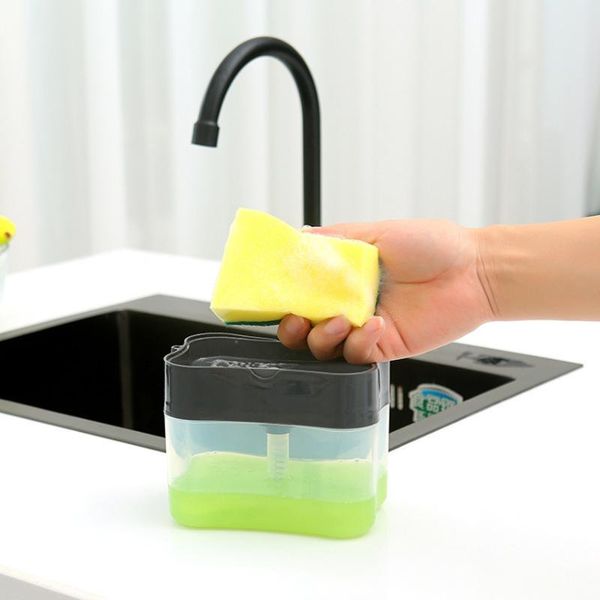 

in1 liquid soap pump dispenser abs kitchen sponge holder press counterrack