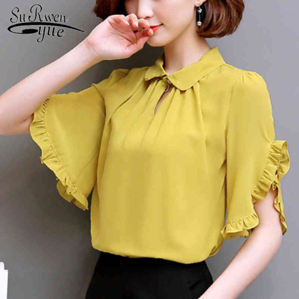 Senhoras Tops Blusa Branca Camisa Chiffon Shirts Fashion Women and S Sleeve Butterfly Plus Size 4276 50 210521