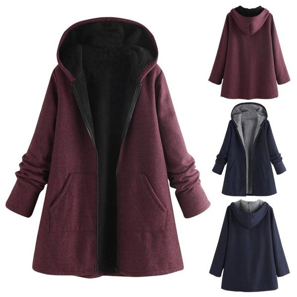 

women's jackets vintage pockets black zip up oversize sweatshirt winter jacket clothes hoodies women plus size long sleeve pullover 202, Black;brown