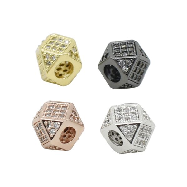 

european cz pave polygon copper beads charm for bracelet jewelry making, Bronze;silver