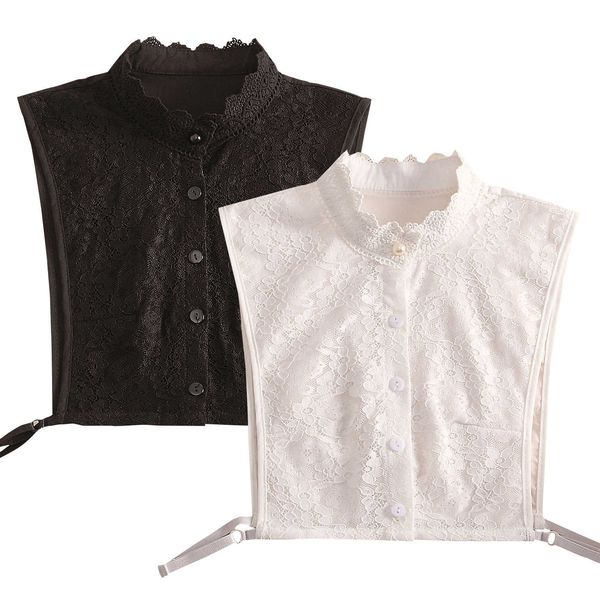 

women embroidery smile half shirt lace fake collar chemisie ruffle faux col stand collars lapel sweater neck, Blue;purple