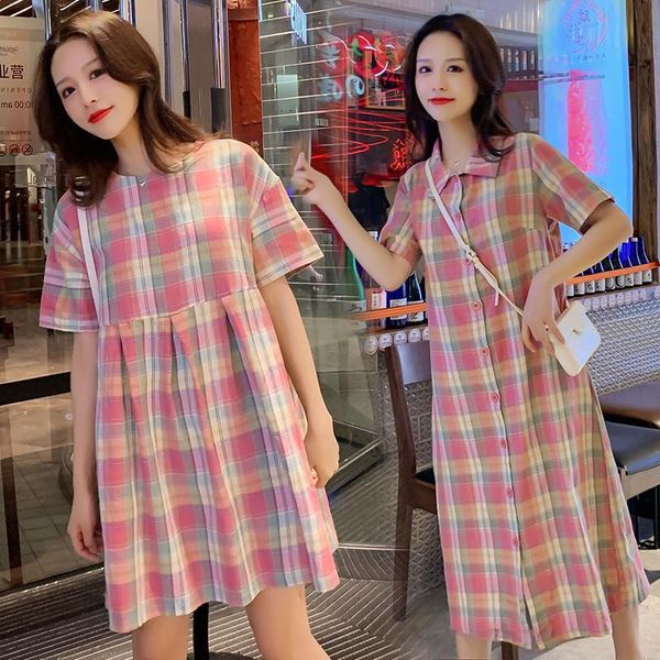 

13405# maternity clothes summer cotton o neck short sleeves loose stylish dress pregnant women pregnancy dresses, White