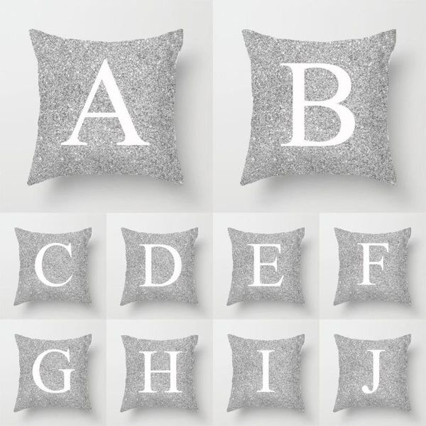 Kissen/Dekokissen, silberfarben, englisches Alphabet, Kissenbezüge, Polyester, nordischer Marmor, Weihnachtsbezug, Sofa-Überwurfkissen, dekorativ