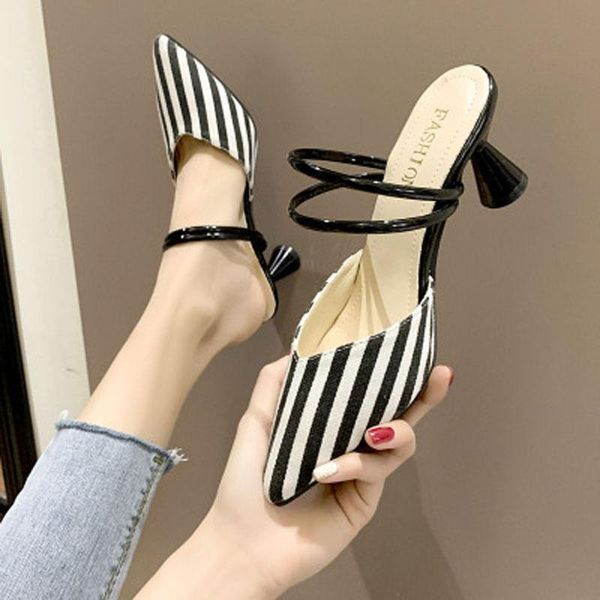 

summer women's shoes with pointed toes, high heels, thin full toe sandals and slippers, Black