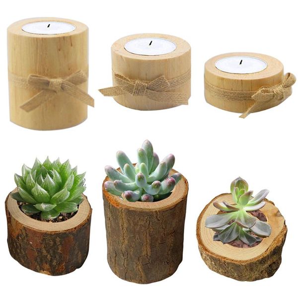 

candle holders wooden tree trunk holder diy vintage craft home decoration light candlestick succulent flowers pot for weddings bathrooms
