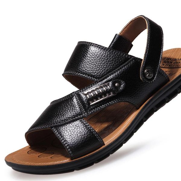 

sandals men cowskin sandal slip on cow leather slipper black brown for man z40