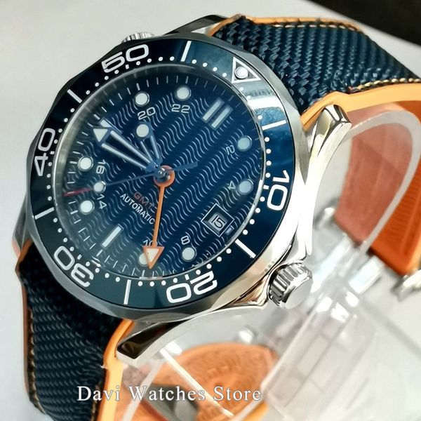 

bliger sterile gentlemen clock with automatic gmt movement date window sapphire glass, Slivery;brown