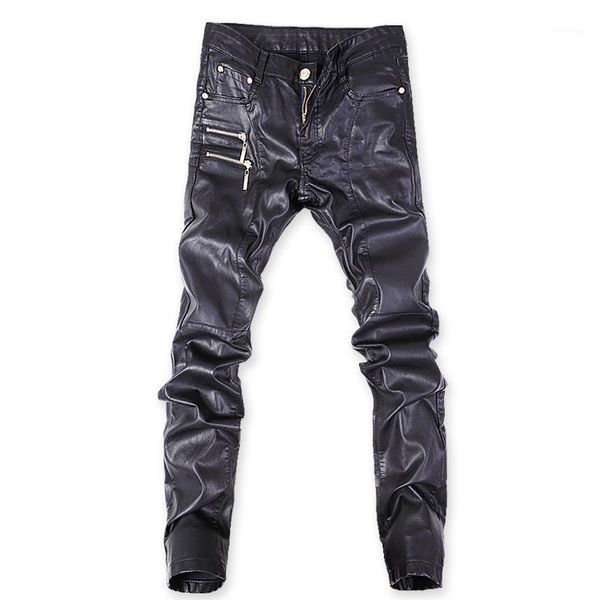 

men's pants 2021 skinny men black leather pants, male slim korean trousers