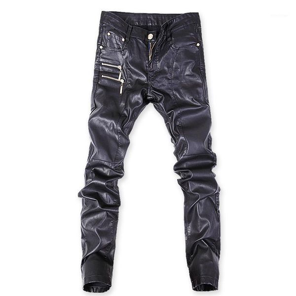 Pantaloni da uomo 2021 Pantaloni skinny da uomo in pelle nera, pantaloni coreani slim da uomo