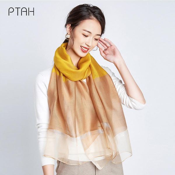 

scarves [ptah] 2021 silk scarf women 190*70cm large shawl mulberry spring versatile warm face cover evening party wedding, Blue;gray