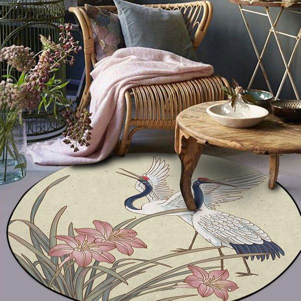 

carpets chinese classical style flower, bird round living room and bedroom, non-slip floor mat, carpet.