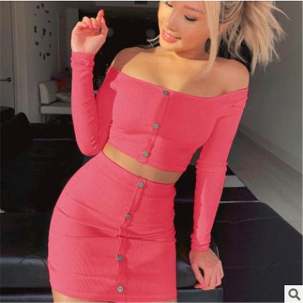 

2pcs skirt crop 2 womens tracksuits piece dress bodycon party clubwear slash neck skirts clothes sets, Gray