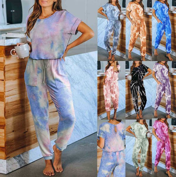 

sleepwear 2021 women's home suit tie dye printed pajamas, Black;red