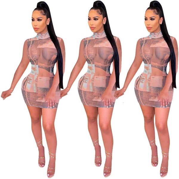 

l5227 fashionable casual women's printed gauze slim dress, Black;gray