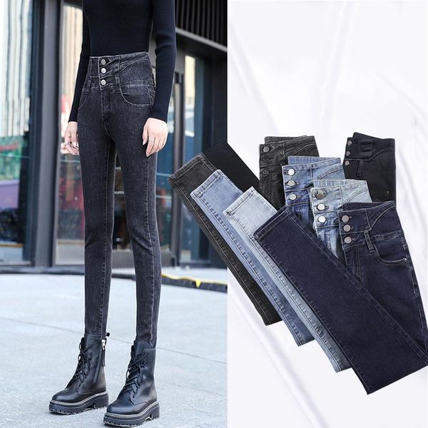 

women's jeans high waist for womenthin and elastic. spring 2021 tight black pencil pants 21-1235, Blue