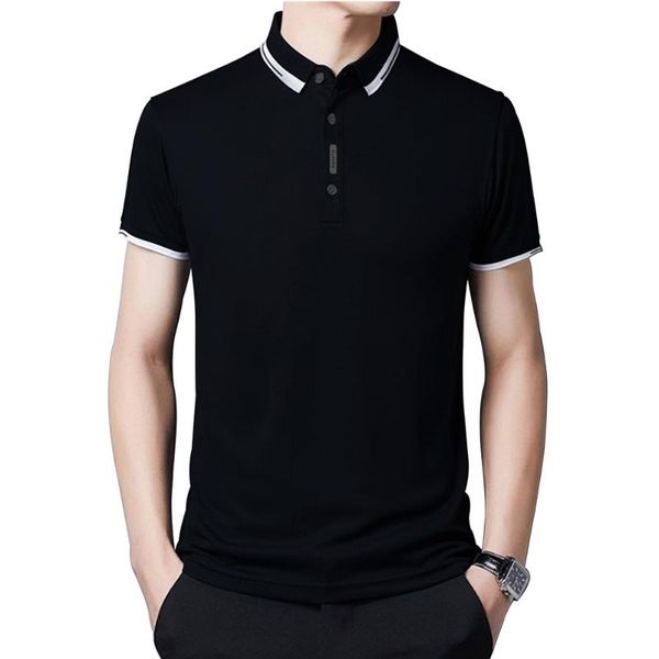 

men's polos summer short sleeve shirt men fashion shirts casual slim solid color business clothing, White;black