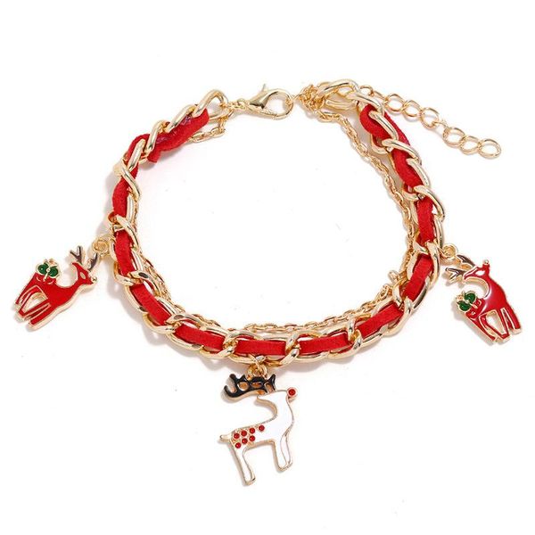 

link, chain christmas bracelet elk santa claus alloy multi-layer, Black