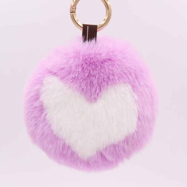 

keychains sweet fashion color matching round heart fake fur ball key chain pompom rings girl women bag jewelry, Silver