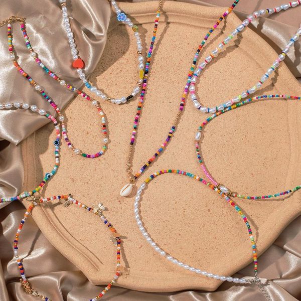 

chokers en vintage punk chains on the neck choker pendant necklace for women colorful bead chain necklaces party boho jewelry gift colar, Golden;silver