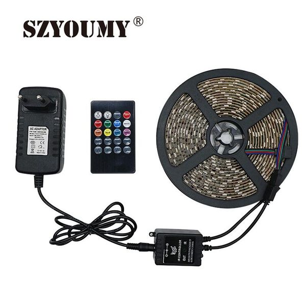 

10sets rgb led strip light 5m waterproof smd 2835 tape ribbon with music remote controller dc12v power plug strips