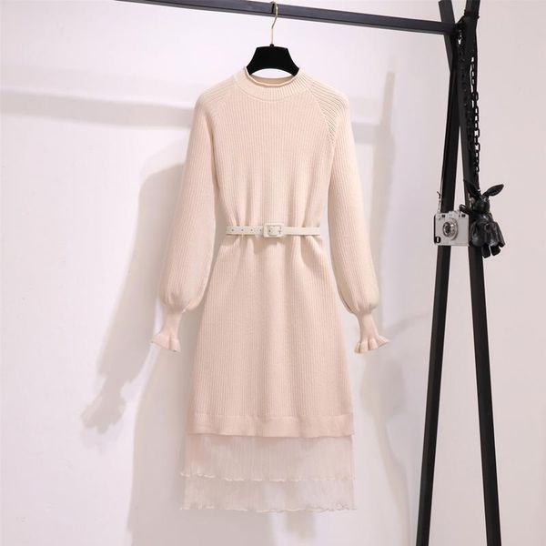 

casual dresses autumn for women 2021 gentle wind mid-length fairy mesh stitching knitted sweater vestidos de mujer, Black;gray