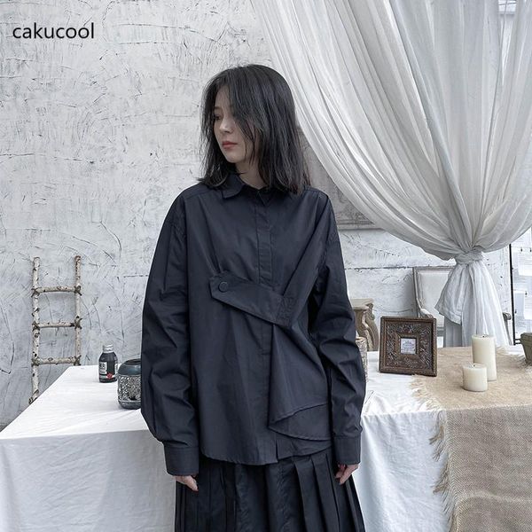 

women's jackets cakucool japanese designers v collar black jacket inclined button shirt men and women design sense small spring coat lo, Black;brown