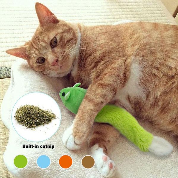 

cat toys macaron mouse with long tail pet toy pure color plush interactive catnip cartoon accessories