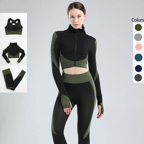 

women gym clothing seamless yoga set workout clothes long sleeve sportswear 2/3 piece fitness suit high waist leggings sport outfit