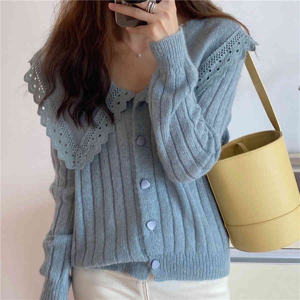 

hoodies oco out lapel cardigan mesh autumn single-breasted sweater loose pull, Black